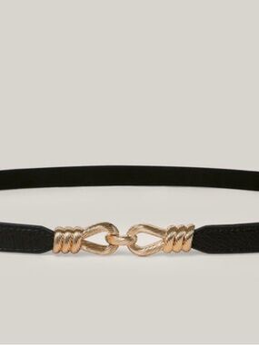 BloomChic Black Slim Belt with Gold Tone Rope-Link Loop Buckle (4X,5X, 6X)
